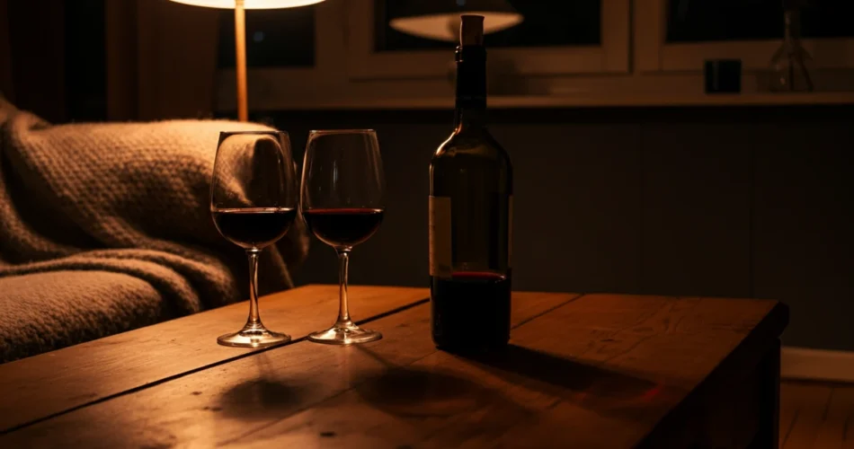 Rødvinsglass og flaske fredag kveld, alkoholens skjulte kalorier og vekttap.