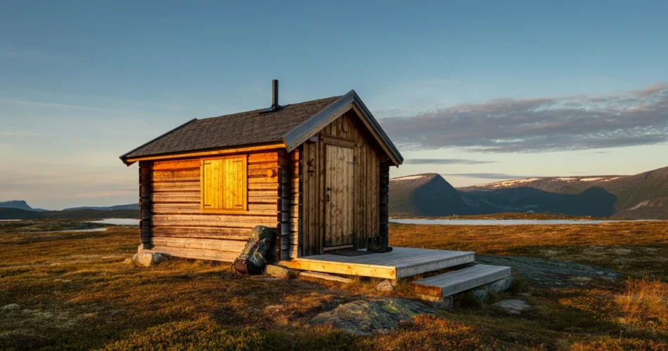 DNT-hytte på fjellet i kveldssol, DNT solo-tur som mental reset i naturen.