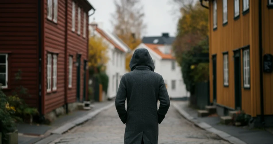 Person går alene i Oslo-gate, refleksjon over janteloven og indre kritiker.