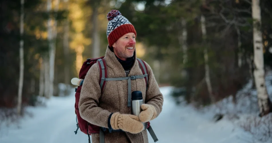 Forelder og barn på snøtur i skogen, vinterturer barn med riktig påkledning.